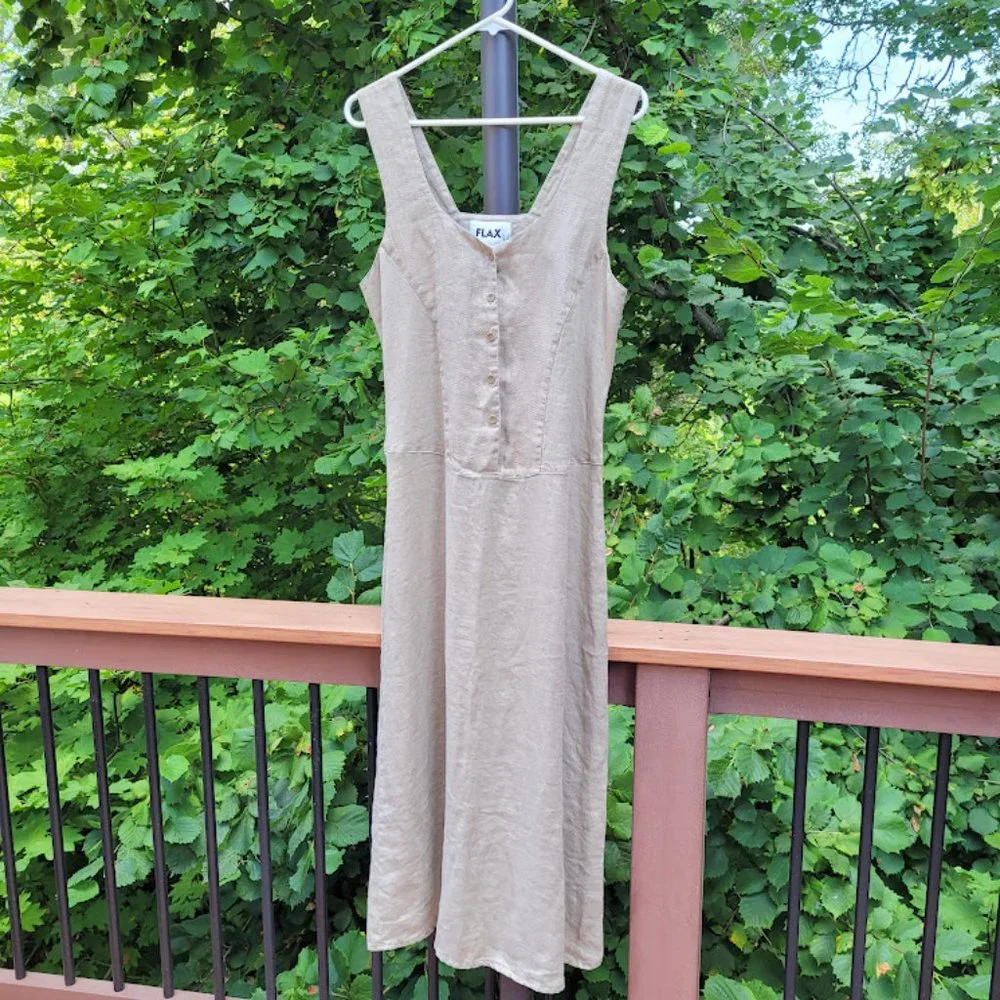 SOLD: VTG 90s FLAX Linen Jumper Dress Prairie Cottagecore Lagenlook Country Chic - Picture 1 of 7
